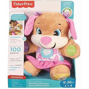Fisher-Price Puppy Progressive Awakening Sister Baby Speelgoed, Interactieve Pluche Dier, Spaanse versie, 6+ maanden, FPP55