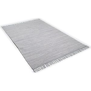 Theko Dhurry Tapijt van 100% katoen, plat weefsel, Happy Cotton, handgeweven, kleur: grijs, 60 x 120 cm