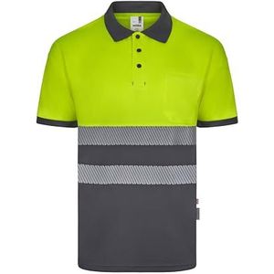 VELILLA 305533 Poloshirt, gerecycled polyester, tweekleurig, korte mouwen, met gesegmenteerde band, grijs/neongeel, maat 3XL, grijs en neongeel, 3XL, grijs/fluorescerend geel