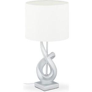 Relaxdays Moderne tafellamp, elegant design, tafellamp met stoffen lampenkap, E27, designlamp H x D: 50 x 25 cm, zilver/wit