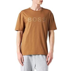 BOSS Uniseks T-shirt van katoen met contrastlogo, Medium Brown216