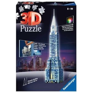 Ravensburger 3D-puzzel 12595 - Chrysler Building bij Nacht - 216 stukjes - voor Wolkenkratzer Fans vanaf 8 jaar: Ervaar puzzels in de 3