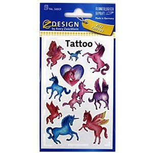 AVERY Zweckform 56669 tijdelijke tatoeages voor kinderen (tijdelijke eenhoorns, tatoeages voor kinderen, voor het spelen en tatoeëren van meisjes)