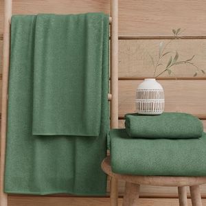 PETTI Artigiani Italiani - Badhanddoeken van 100% katoenen badstof, 1+1 handdoekenset, 2 stuks, 1 gezichtshanddoek en 1 handdoek, saliegroene handdoeken