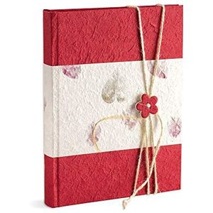 Mareli Fotoalbum 20x25 cm van rood rijstpapier met knoop en decoratief koord, 60 witte pagina's met pergamijn-zijde (30 vellen), rood, 20x25