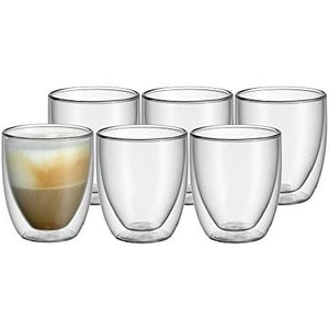 WMF Kult Cappuccinoglazen, dubbelwandig, 250 ml, zweefeffect, thermoglazen, hittebestendig, koffieglazen, koffieglazen, koffieglazen, koffieglazen, 6 stuks