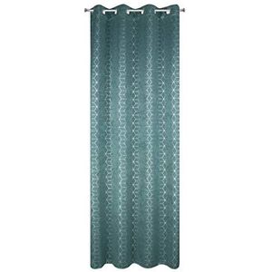 Eurofirany Gordijnen met geometrisch patroon, fluweel, elegant, glad, zacht, effen, voor woonkamer, slaapkamer, woonkamer, turquoise + zilver, 135 x 250 cm