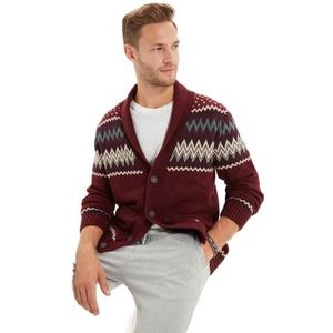 Trendyol Pull cardigan en tricot à col en V standard pour homme, bordeaux, S
