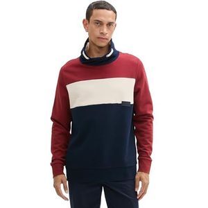 TOM TAILOR 1044743 Basic sweatshirt met Colorblock design voor heren, 13721 - Donker Bordeaux