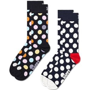 Happy Socks 2 stuks Classic Big Dot Socks Uniseks (2 stuks), zwart.