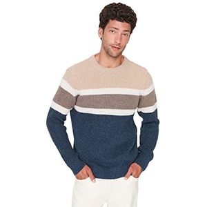 Trendyol Pull basique en tricot à col rond pour homme, beige, M