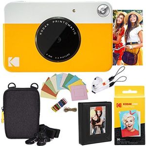 KODAK Printomatic Instant Camera Kit (geel) + zink papieren etui (20 vellen) + fotoalbum + hangend frame + comfortabele nekriem