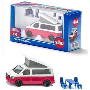 siku 1922, VW T6 California Camper, 1:50, metaal/kunststof, rood/wit, stoelen, krukken en hefdak