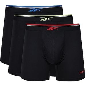 Reebok Reebok boxershorts voor heren, zwart met nylon band en vochtregulerend, verpakking van 3 boxershorts voor heren, Zwart/Rood/Citroen/Kobalt Elektrisch