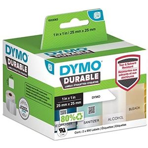 DYMO Duurzame industriële etiketten voor labelprinters, wit, 25 x 25 mm, 2 rollen van 850 stuks