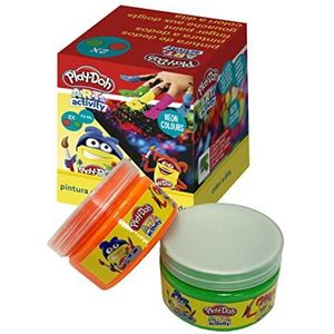 Play Doh vingerverf voor kinderen, neonkleuren, oranje, groen, 2 x 70 ml, officieel product (CyP Brands)