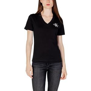 Calvin Klein Jeans Slim Monologo T-shirt met V-hals, gebreide tops S/S dames, Zwart