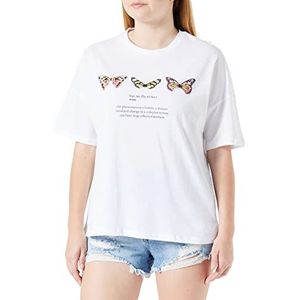 Koton T-shirt à manches courtes et col rond imprimé slogan pour femme, Blanc cassé (001), XL