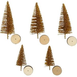 Kerstboom, H: 40 + 60 mm, goud, dennenbomen, 5 stuks