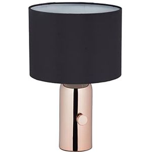 Relaxdays Tafellamp, dimbaar, HxD: 34 x 22 cm, lampenkap, E14 fitting, katoen, metaal, nachtkastje, zwart/roségoud