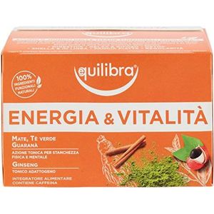 Equilibra Voedingssupplementen kruidenthee, energie en vitaliteit, 100% functionele ingrediënten tegen fysieke en mentale vermoeidheid, met mat, groene thee en guarana, 100% recyclebare materialen,