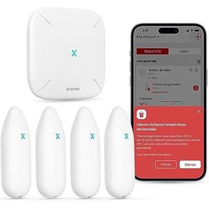 X-Sense Wifi-hygrometer voor binnen, bewaking van temperatuur en luchtvochtigheid via app, bereik 500 m, gratis gegevensexport, compatibel met Alexa, 4 sensoren en 1