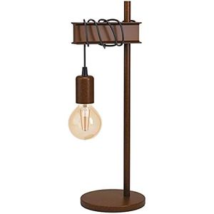Eglo Townshend 4 Tafellamp, 1-lichts tafellamp vintage, industrieel, nachttafellamp van metaal, woonkamerlamp in antiek bruin, lamp met schakelaar, E27 fitting,antiek bruin, zwart