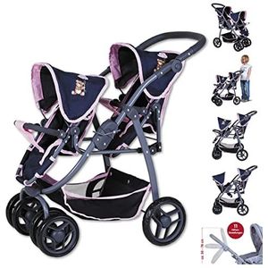 KNORRTOYS.COM 16435 Milo-Navy Bear dubbele kinderwagen donkerblauw/roze