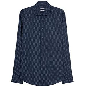 Seidensticker Zakelijk overhemd voor heren, businesshemd, strijkvrij met smalle snit, slim lange mouwen, kentkraag, 100% katoen, Donkerblauw