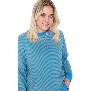 Trendyol Pull en tricot à col montant double boutonnage pour femme Grande taille, indigo, 3XL