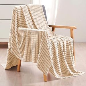 Wafeldeken, zachte en warme deken voor bank, bed, fauteuil, beige, 150 x 200 cm