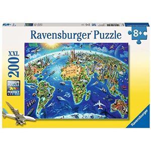 Ravensburger Kinderpuzzel - 12722 groot, brede wereld - puzzelwereldkaart voor kinderen vanaf 8 jaar, met 200 delen in XXL-formaat