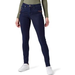 Cream Women's Jeans Skinny Shape Fit Midrise Waist Full-Length Regular Waistband Femme, Dark Blue Denim, 27W
