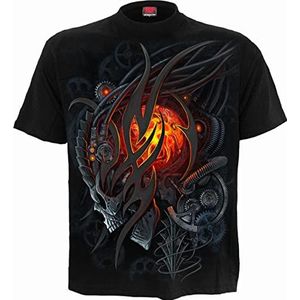 Spiral Steampunk schedel T-shirt voor heren, zwart.