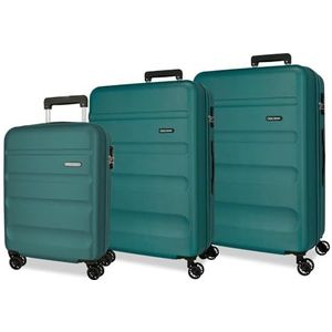 Roll Road Flex Kofferset, groen, 55/65/75 cm, stijf, 9,4 kg, zijcijfersluiting, ABS, 9,4 kg, 188 l, handbagage, groen, Talla única, kofferset, Groen, kofferset