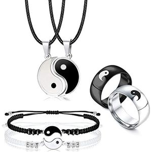 LOLIAS Yin Yang Halskettingen, 6 stuks, bijpassende armbanden en ringen, sieraden voor hem en haar, cadeau voor vriend, vriendin, vriendschap, Valentijn