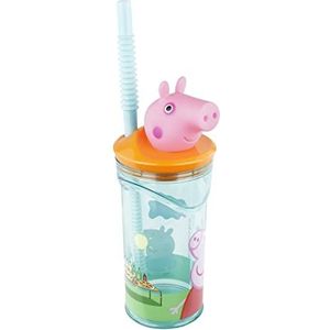 Peppa Pig p:os 30711 Drinkbeker met rietje en 3D-figuur in populair Peppa Pig design, inhoud ca. 360 ml, van BPA-vrije en ftalaatvrije kunststof, voor jongens en meisjes