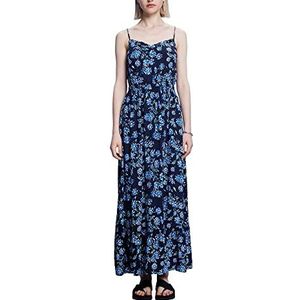 edc by ESPRIT LENZING™ ECOVERO™ Lange jurk met patroon, marineblauw, XS, Navy Blauw