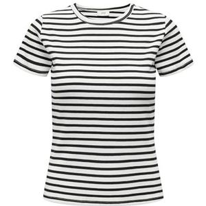 JdY Jdy Solar S/S O Neck Top Jrs Noos T-shirt voor dames, Cloud Dancer/Stripes: zwart