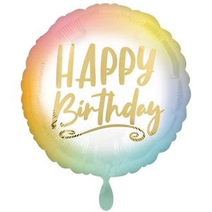 Amscan 4128701 4128701-Ombre Happy Birthday, folieballon, rond, kleurrijk