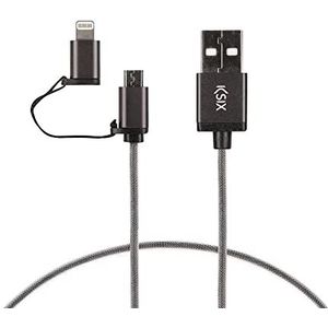 KSIX 2-in-1 micro-USB-kabel met Lightning-metaal, zwart