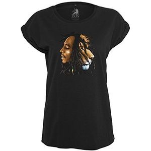 Mister Tee Bob Marley Lion Face T-shirt voor dames, zwart.