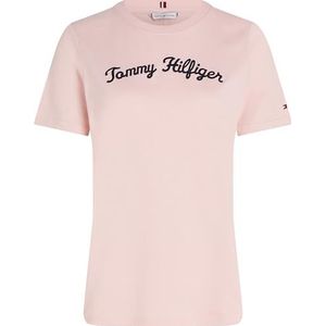 Tommy Hilfiger T-shirt Reg Script C-nk SS S/S pour femme, Rose délicat, XS