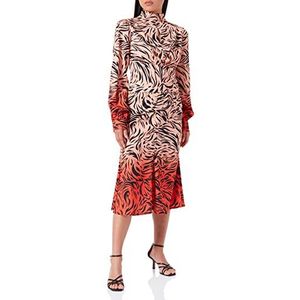 Liquorish Midi-jurk voor dames met ombraprint en hoge kraag en gedrapeerde tailleband in oranje en nude, Oranje