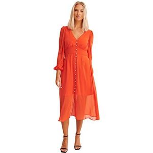 NA-KD Button Front Slit Dress Damesjurk Casual, Kruidig rood.