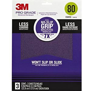 3M Pro Grade 26080TRI-3 3 snellere schuurbladen, korrel 80, grof, 22,8 x 27,9 cm