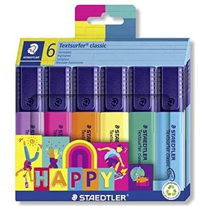 Staedtler - Textsurfer Classic 364 - kartonnen etui met 6 markeerstiften, 1 tot 5 mm, gesorteerd - Edition Happy - 364 C6 Ha