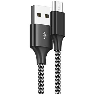 AVIWIS Micro-USB-kabel [0,3 m + 1 m + 2 m + 3 m, 4 stuks, micro-USB-kabel van gevlochten nylon, compatibel met Samsung Galaxy S7 / S6 Edge / S5 / J7 / J5 / J3, Huawei, HTC, LG, Wiko - zwart