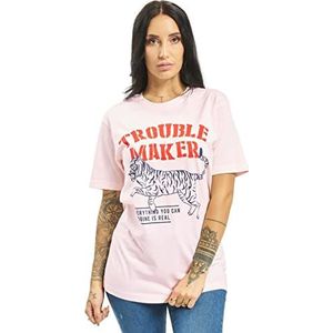 Mister Tee Troublemaker T-shirt voor dames, marshmallow rose