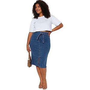 Trendyol Mini jupe droite pour femme - Jupe droite - Jupe grande taille, Bleu transparent, 48 grande taille